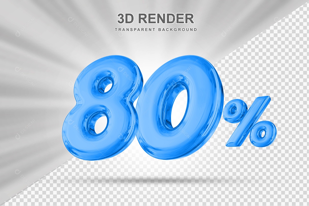 Número de Desconto 80% Elemento 3D Azul para Composição PSD