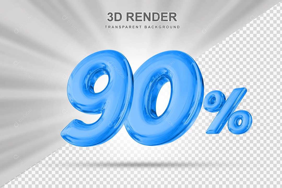 Número de Desconto 90% Elemento 3D Azul para Composição PSD