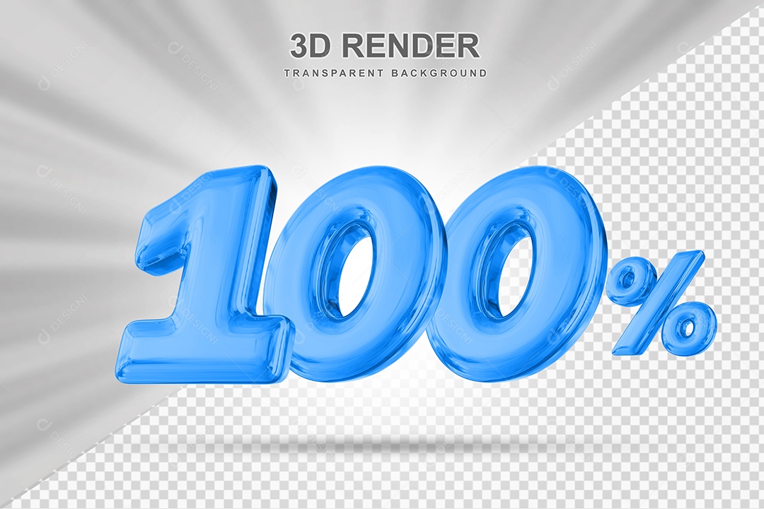 Número de Desconto 100% Elemento 3D Azul para Composição PSD