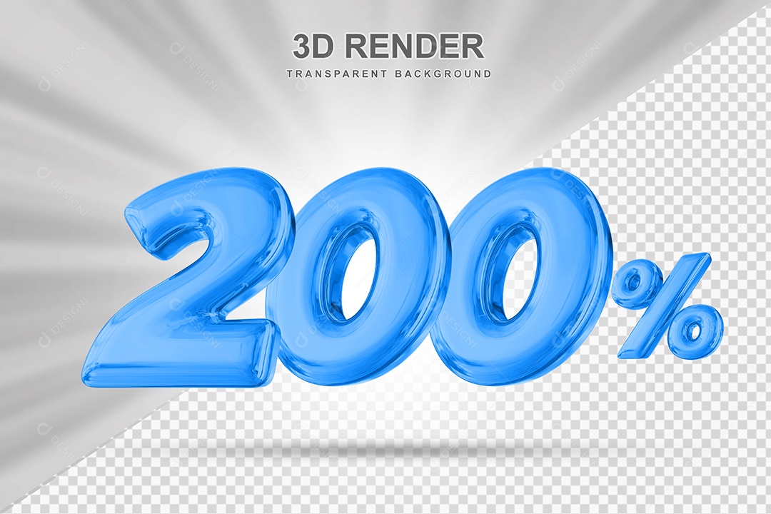 Número de Desconto 200% Elemento 3D Azul para Composição PSD