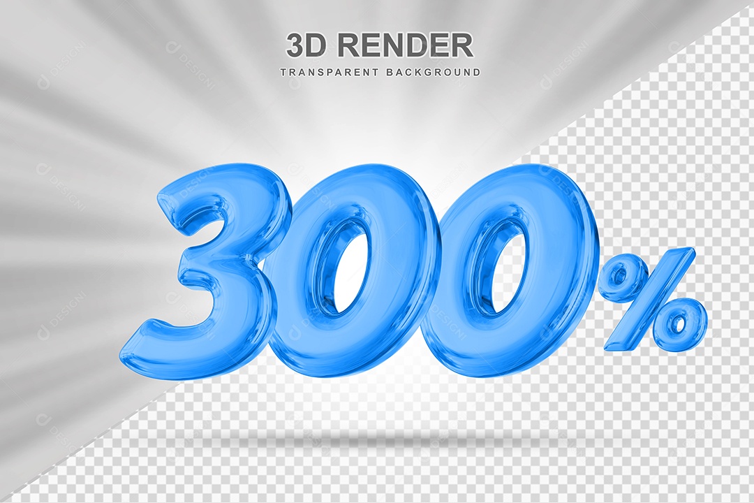 Número de Desconto 300% Elemento 3D Azul para Composição PSD