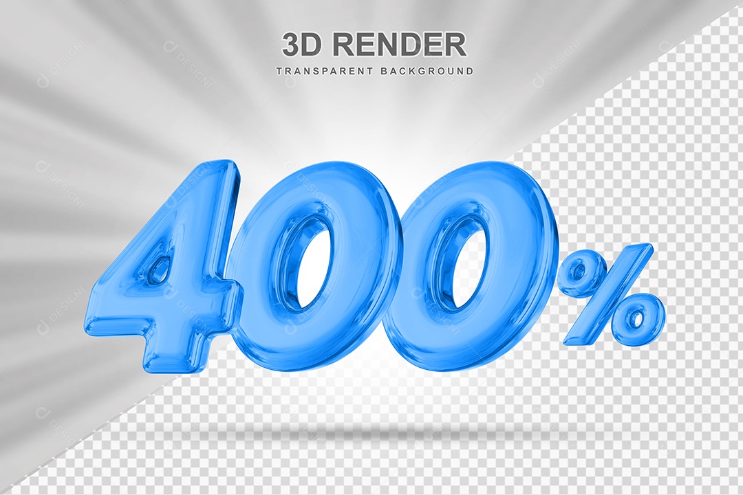 Número de Desconto 400% Elemento 3D Azul para Composição PSD