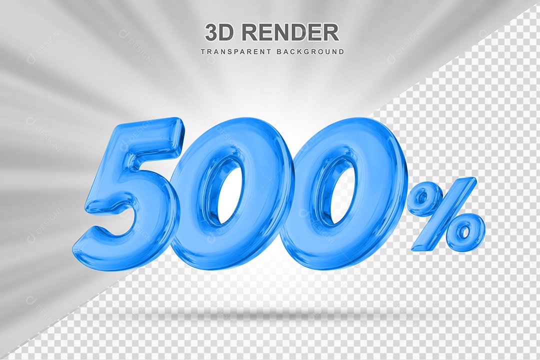 Número de Desconto 500% Elemento 3D Azul para Composição PSD