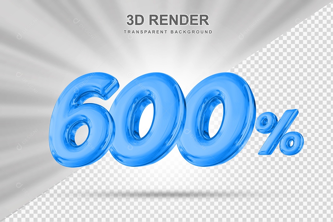 Número de Desconto 600% Elemento 3D Azul para Composição PSD