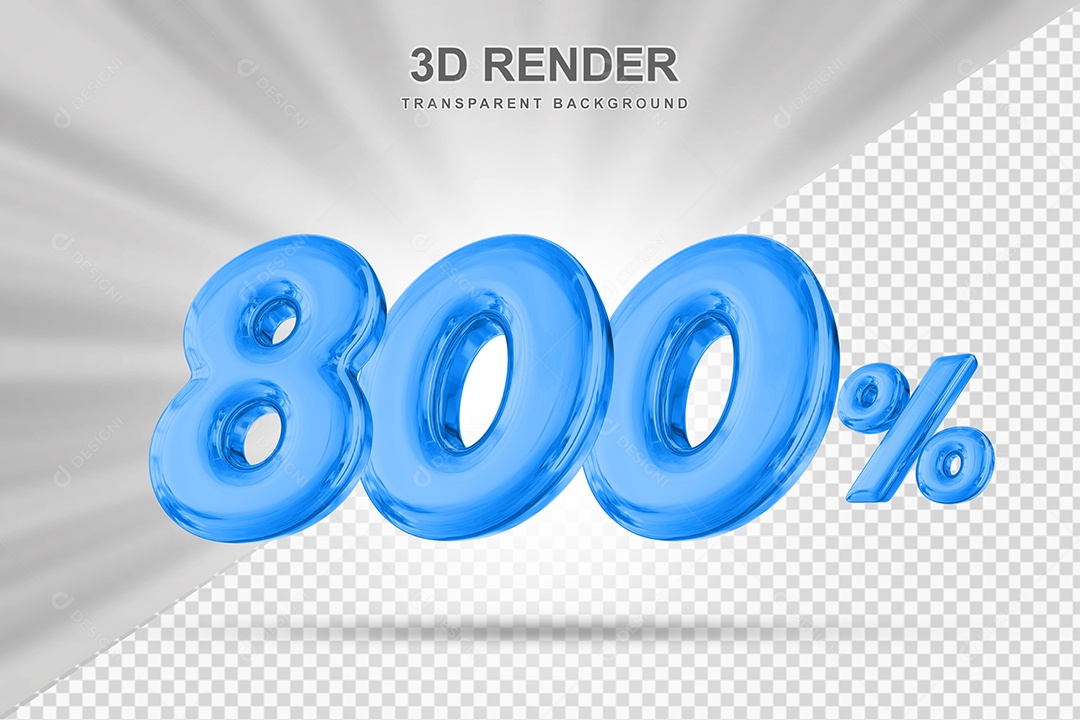 Número de Desconto 800% Elemento 3D Azul para Composição PSD