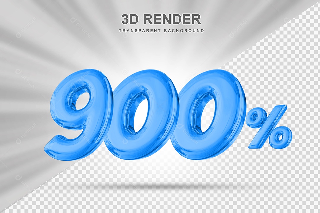 Número de Desconto 900% Elemento 3D Azul para Composição PSD