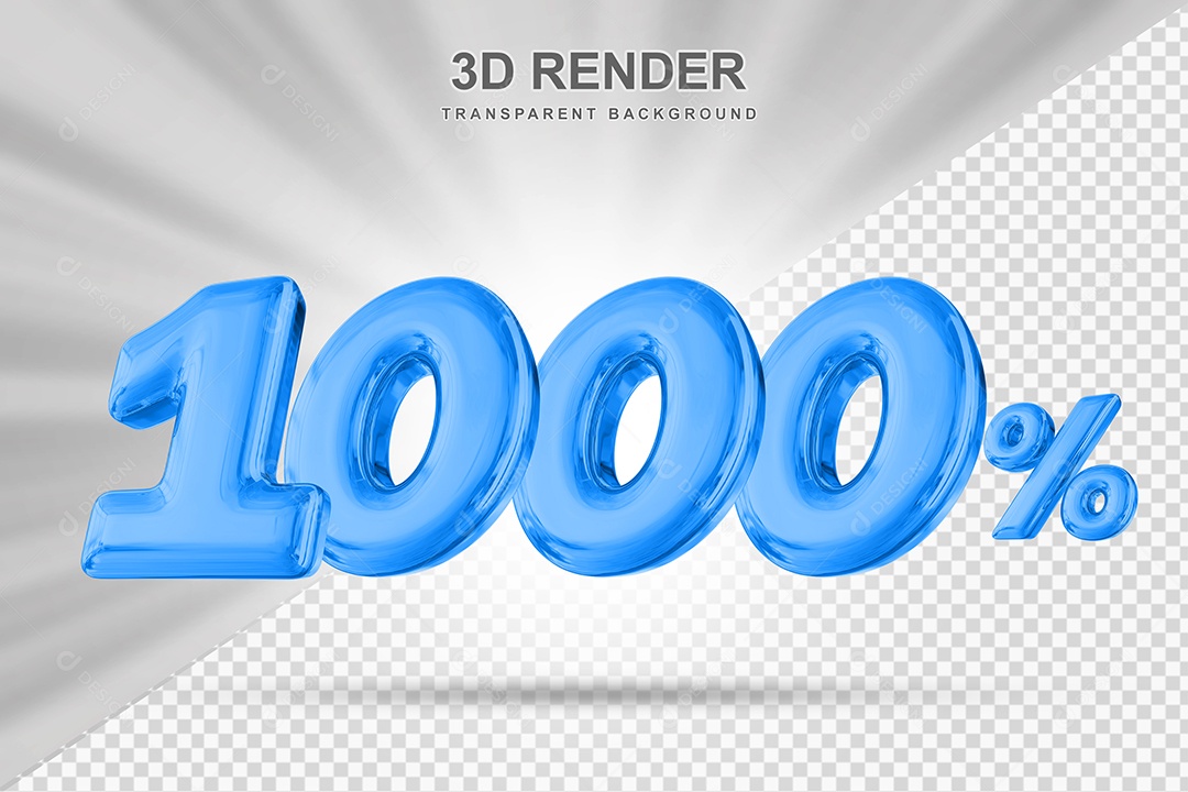 Número de Desconto 1000% Elemento 3D Azul para Composição PSD