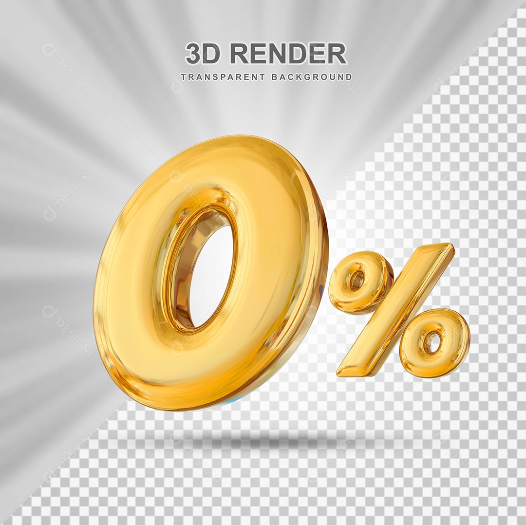 Número de Desconto 0% Elemento 3D Dourado para Composição PSD