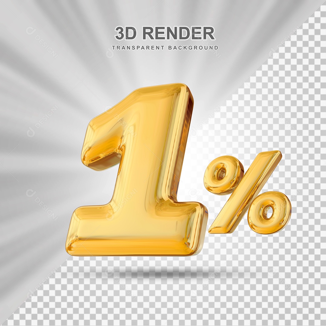 Número de Desconto % Elemento 3D Dourado para Composição PSD