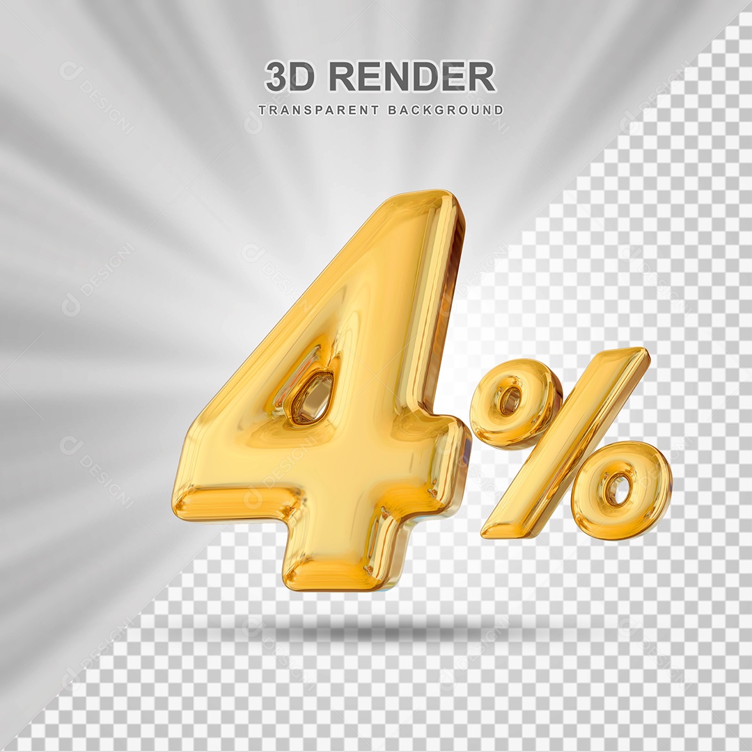 Número de Desconto 4% Elemento 3D Dourado para Composição PSD