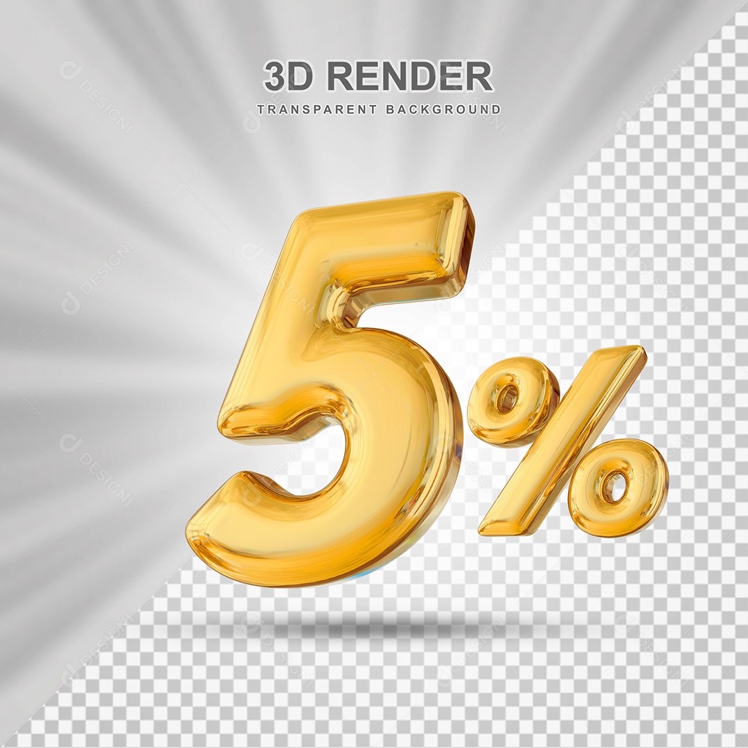 Número de Desconto 5% Elemento 3D Dourado para Composição PSD