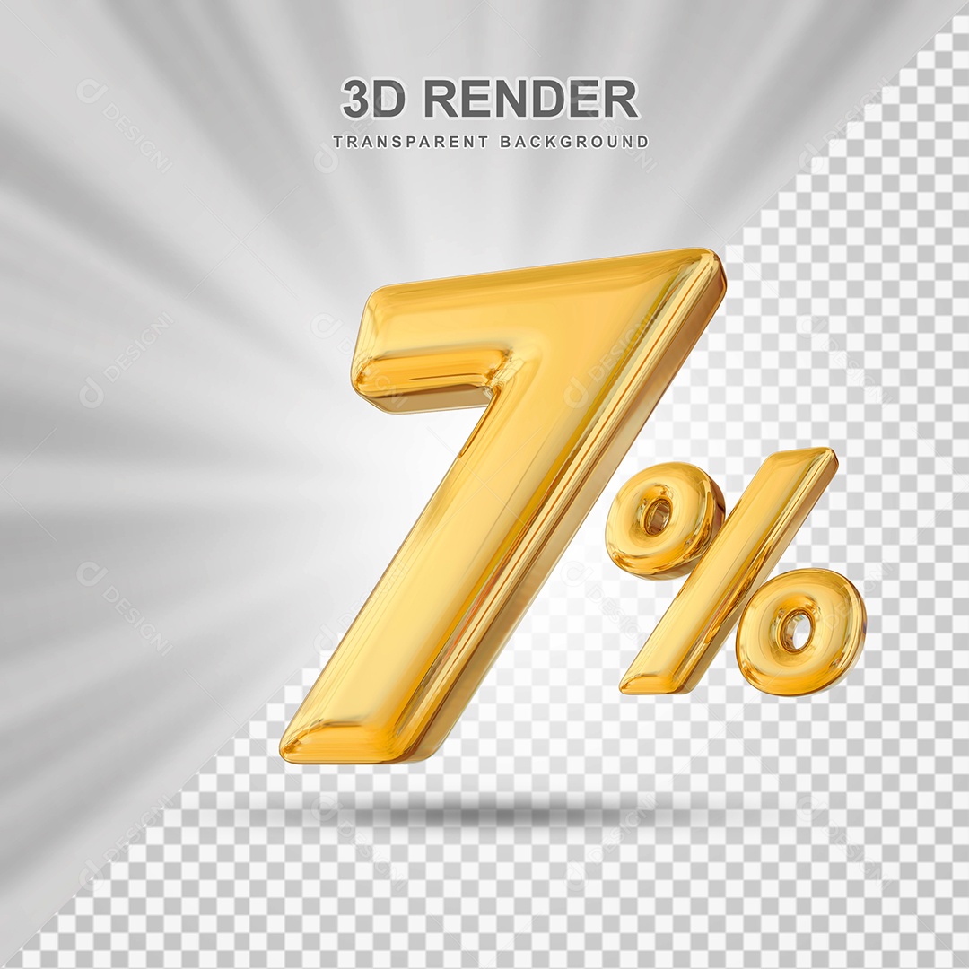 Número de Desconto 7% Elemento 3D Dourado para Composição PSD