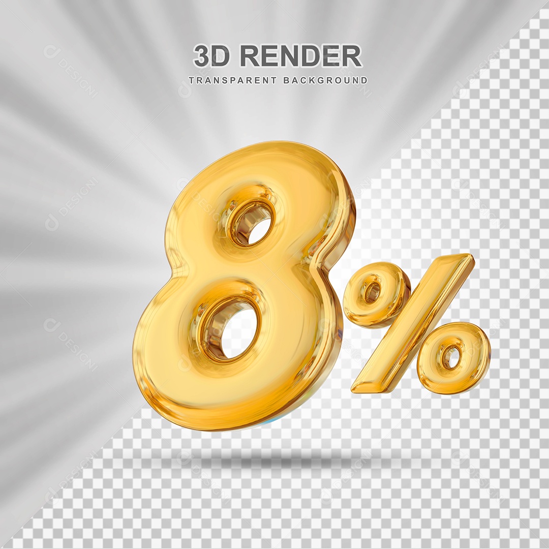 Número de Desconto %8 Elemento 3D Dourado para Composição PSD