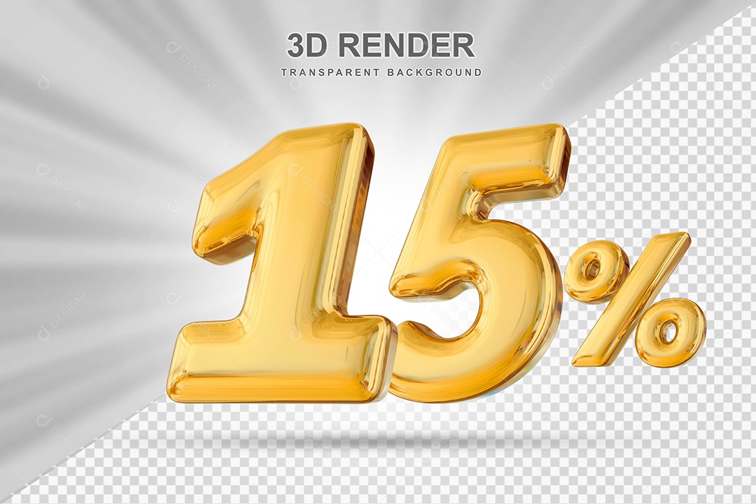Número de Desconto 15% Elemento 3D Dourado para Composição PSD