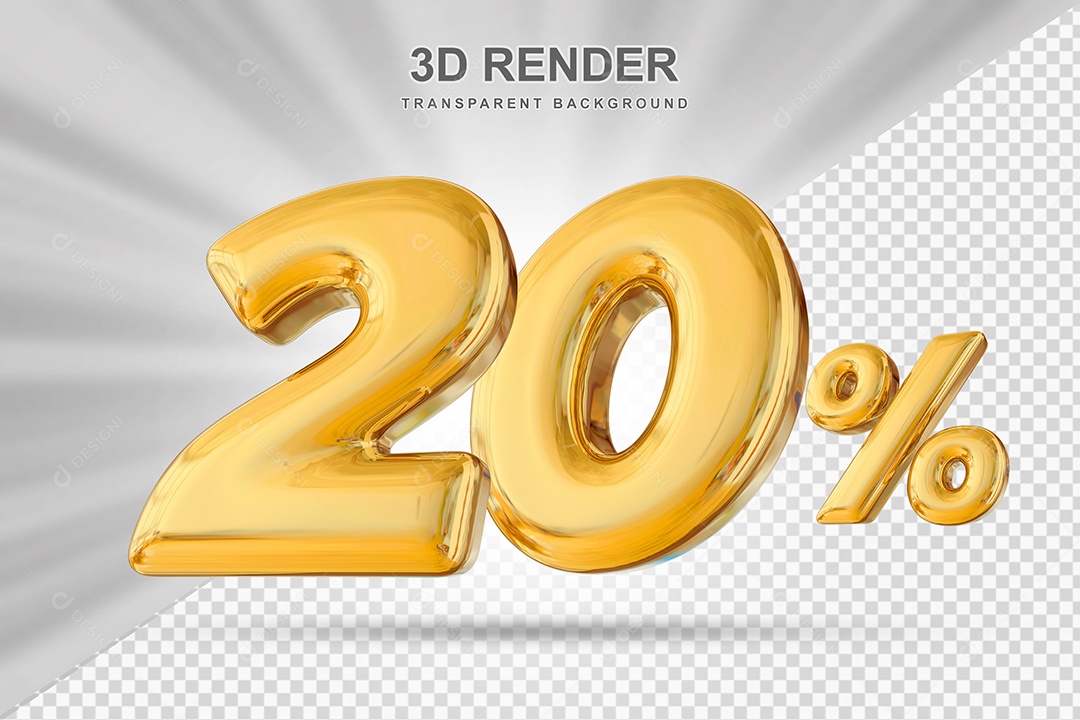 Número de Desconto 20% Elemento 3D Dourado para Composição PSD