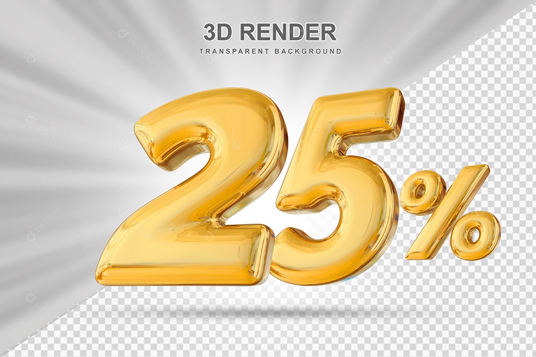 Número de Desconto 25% Elemento 3D Dourado para Composição PSD