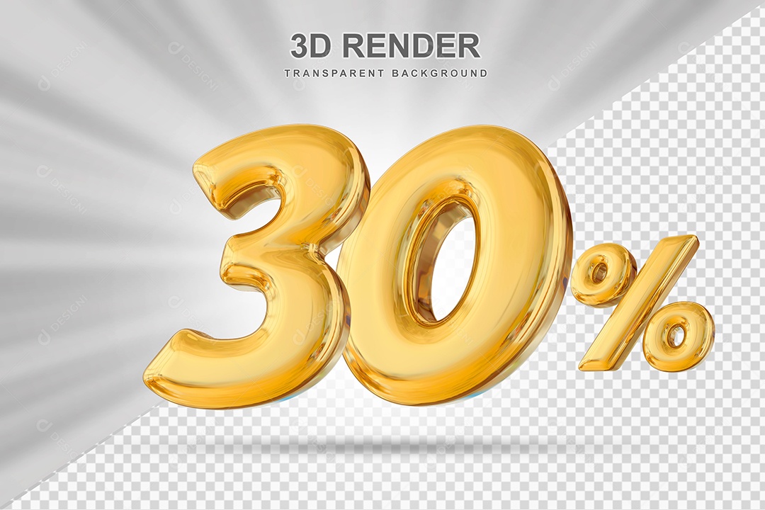 Número de Desconto 30% Elemento 3D Dourado para Composição PSD