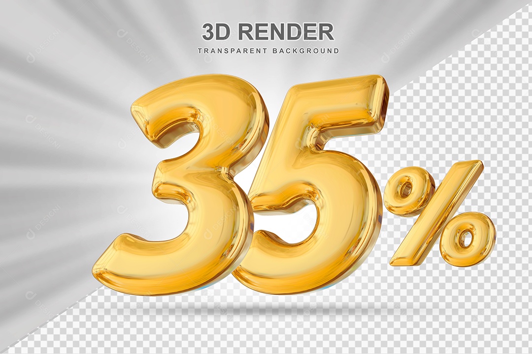 Número de Desconto 35% Elemento 3D Dourado para Composição PSD