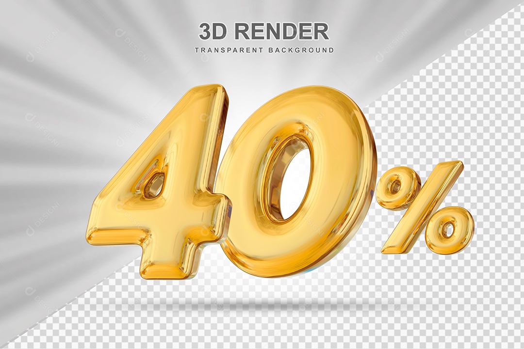 Número de Desconto 40% Elemento 3D Dourado para Composição PSD