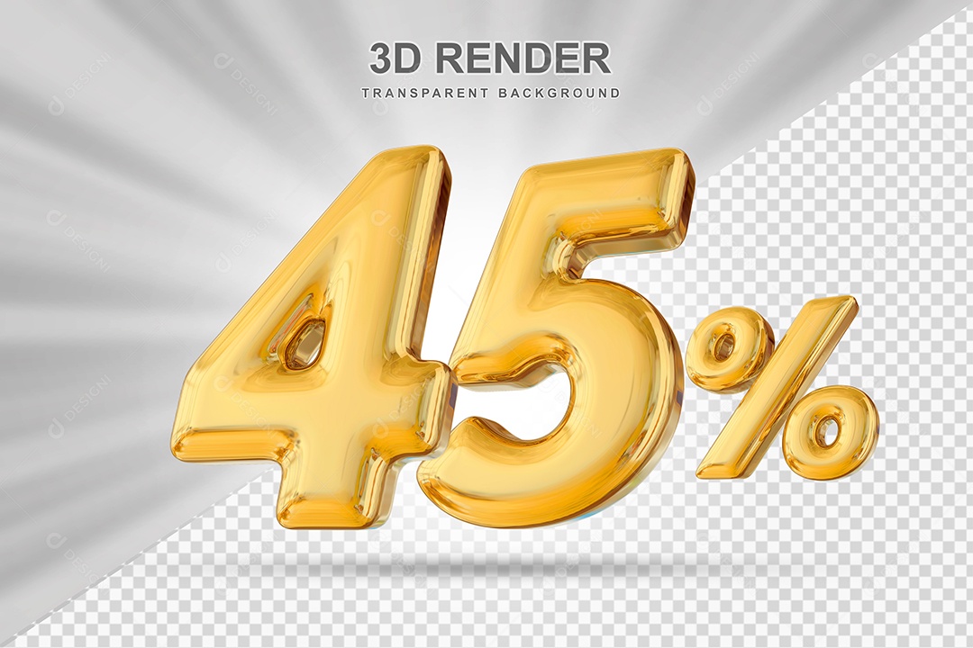 Número de Desconto 45% Elemento 3D Dourado para Composição PSD