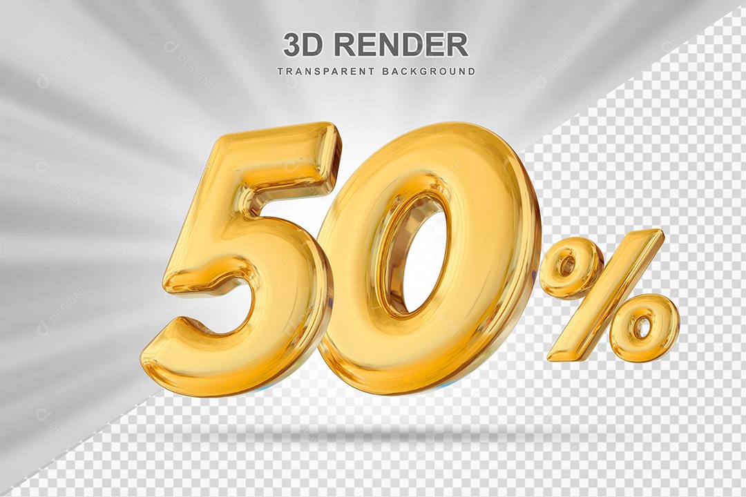 Número de Desconto 50% Elemento 3D Dourado para Composição PSD