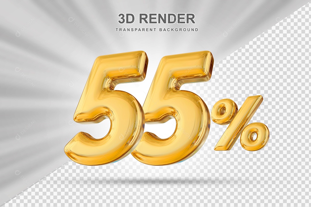 Número de Desconto 55% Elemento 3D Dourado para Composição PSD