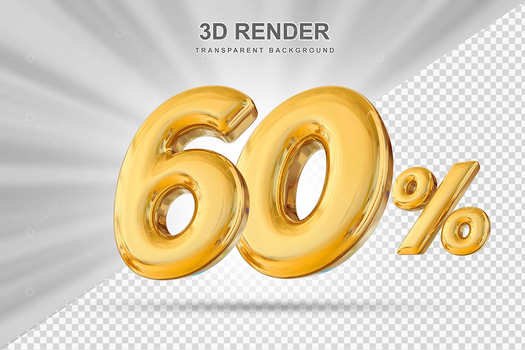 Número de Desconto 60% Elemento 3D Dourado para Composição PSD