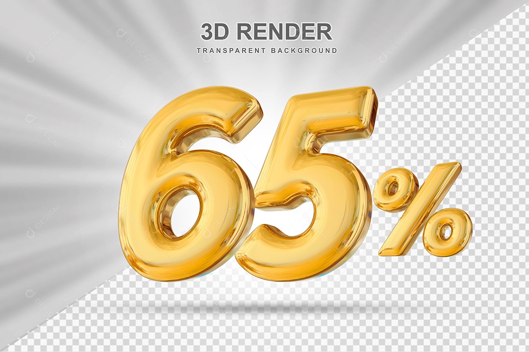 Número de Desconto 65% Elemento 3D Dourado para Composição PSD