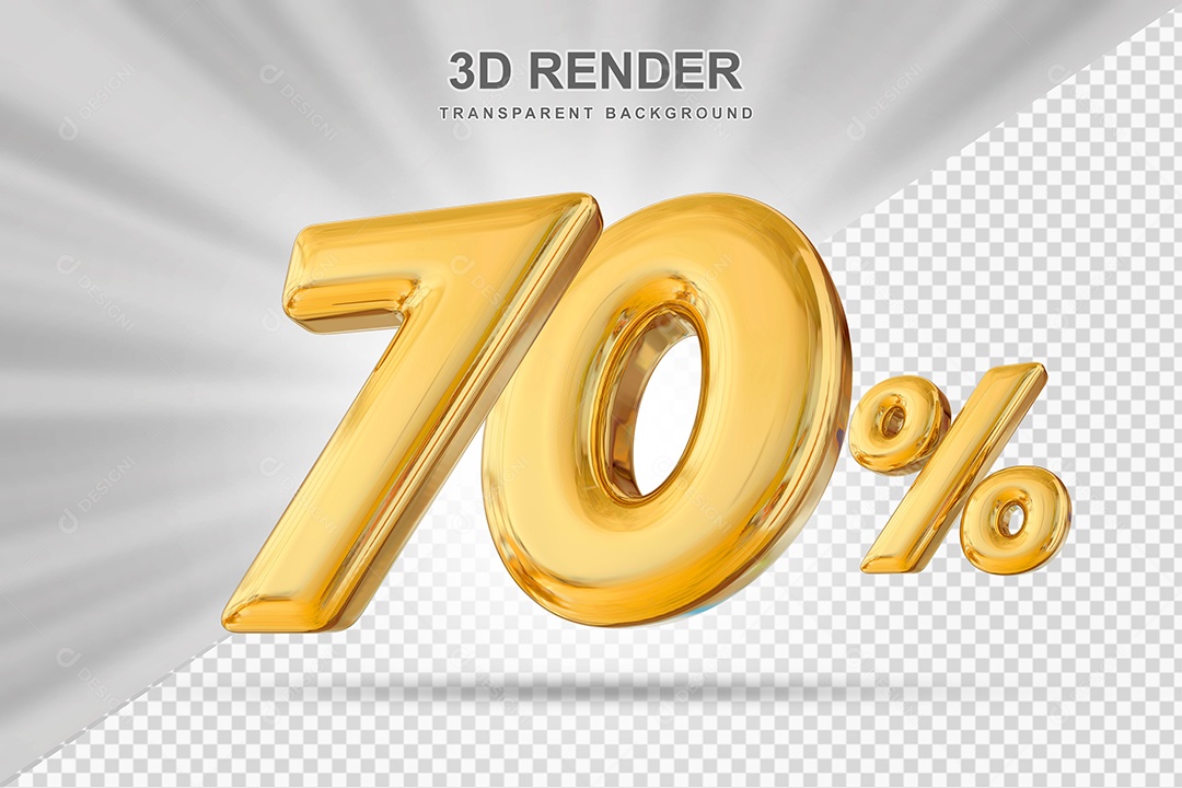 Número de Desconto 70% Elemento 3D Dourado para Composição PSD