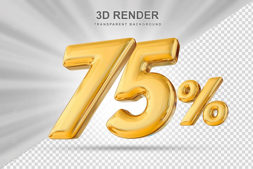 Número de Desconto 75% Elemento 3D Dourado para Composição PSD