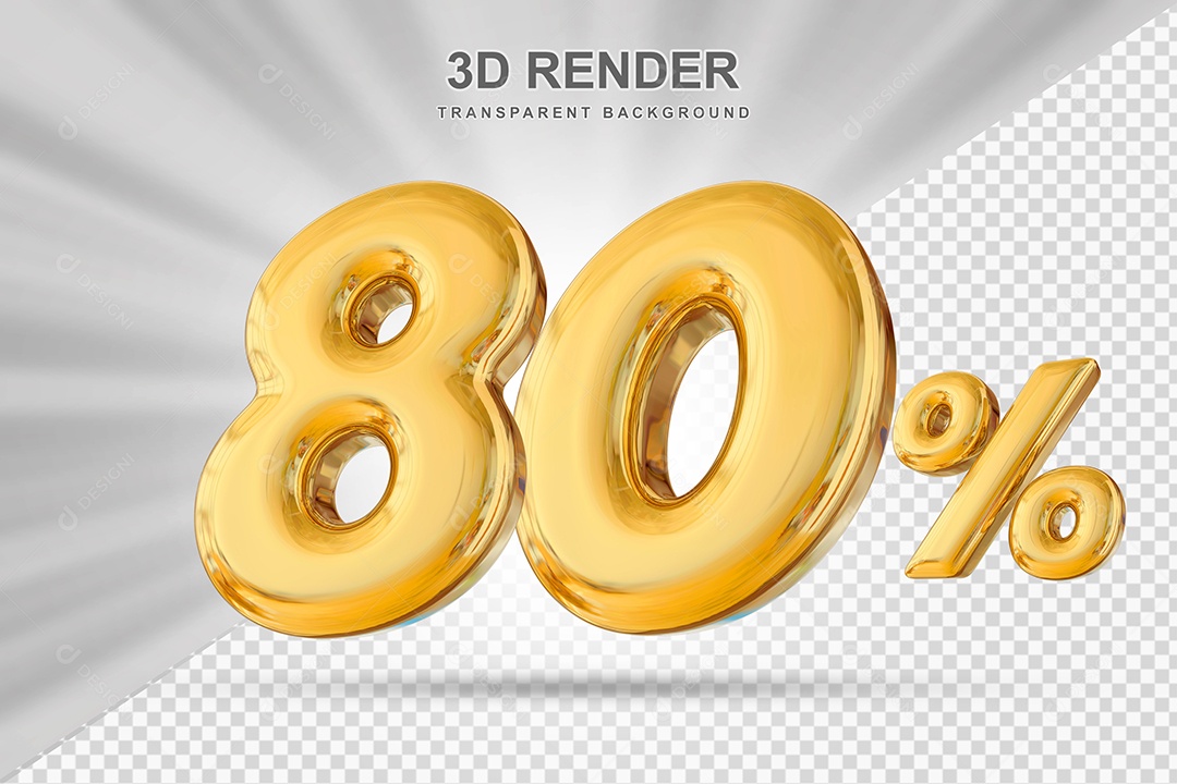 Número de Desconto 80% Elemento 3D Dourado para Composição PSD