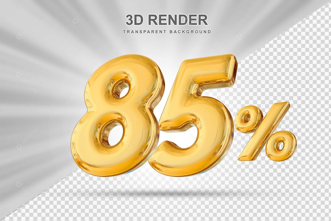 Número de Desconto 85% Elemento 3D Dourado para Composição PSD