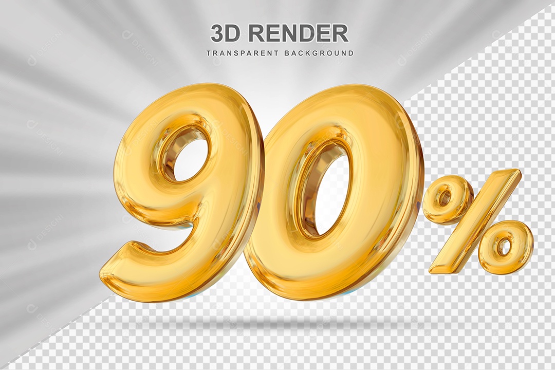 Número de Desconto 90% Elemento 3D Dourado para Composição PSD