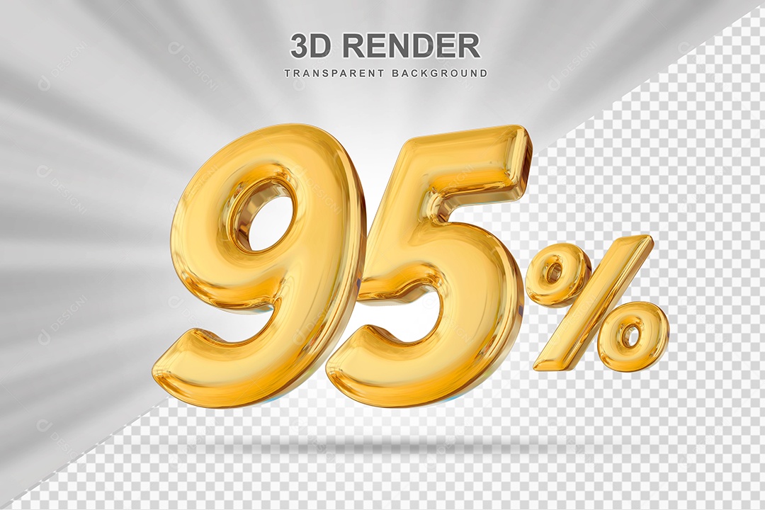 Número de Desconto 95% Elemento 3D Dourado para Composição PSD