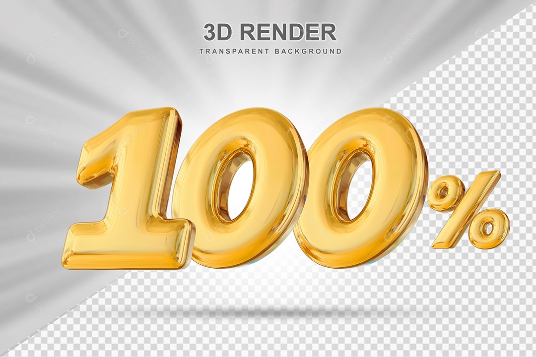 Número de Desconto 100% Elemento 3D Dourado para Composição PSD