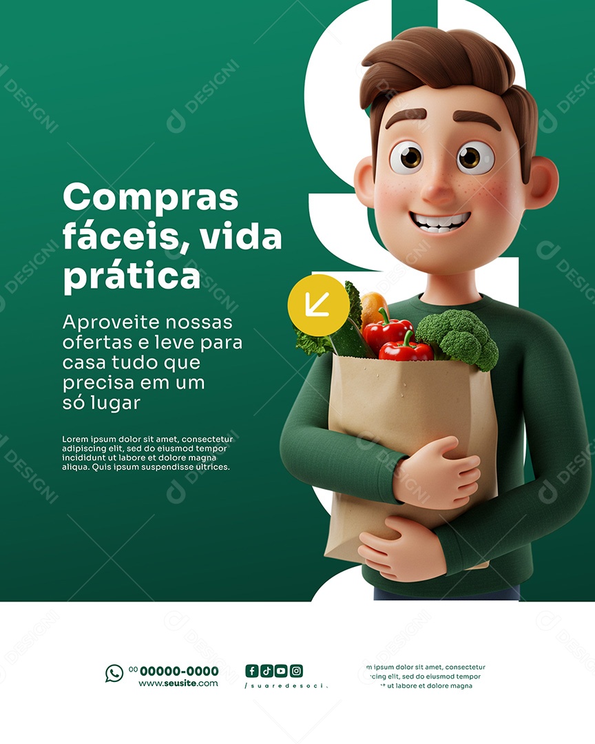 Supermercado Compras Fáceis Vida Prática Social Media PSD Editável