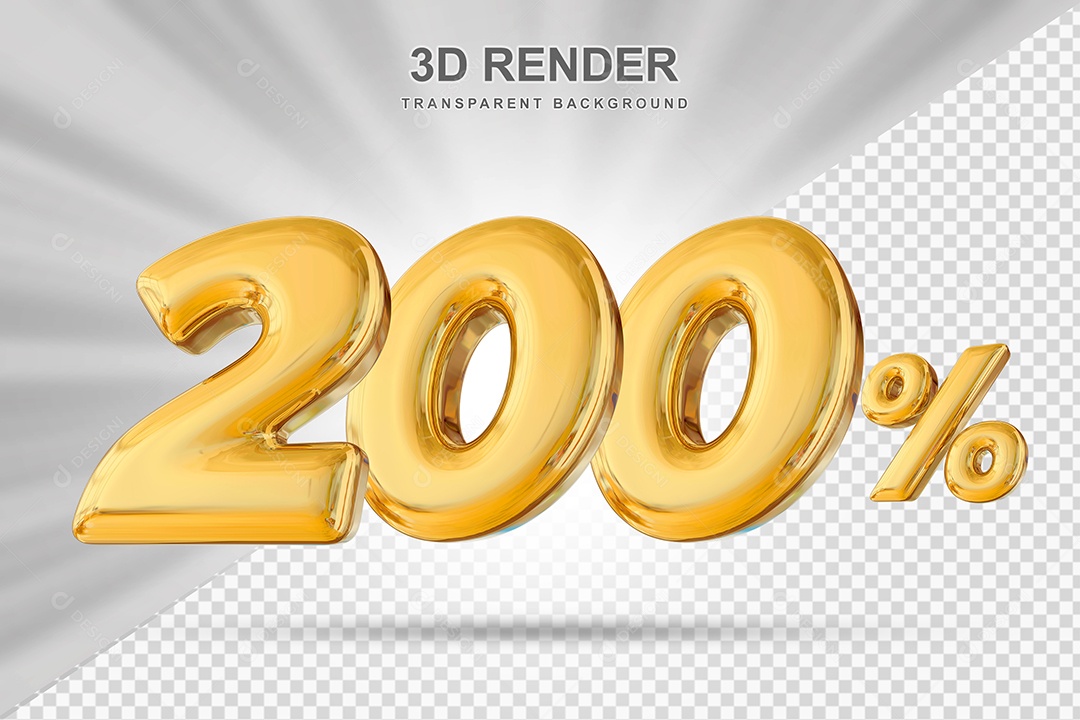 Número de Desconto 200% Elemento 3D Dourado para Composição PSD