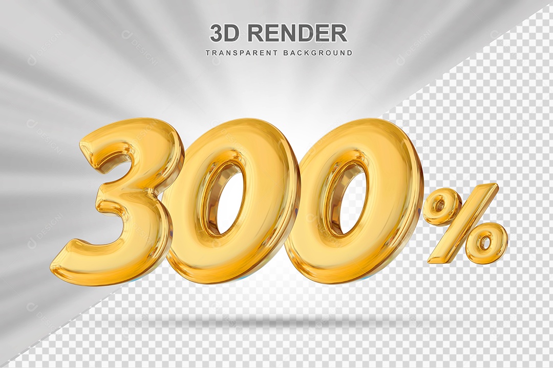 Número de Desconto 300% Elemento 3D Dourado para Composição PSD