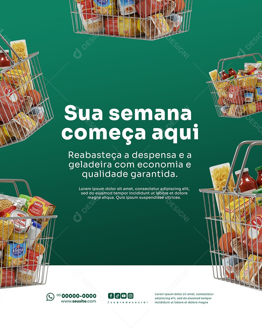 Supermercado Sua Semana Começa Aqui Social Media PSD Editável