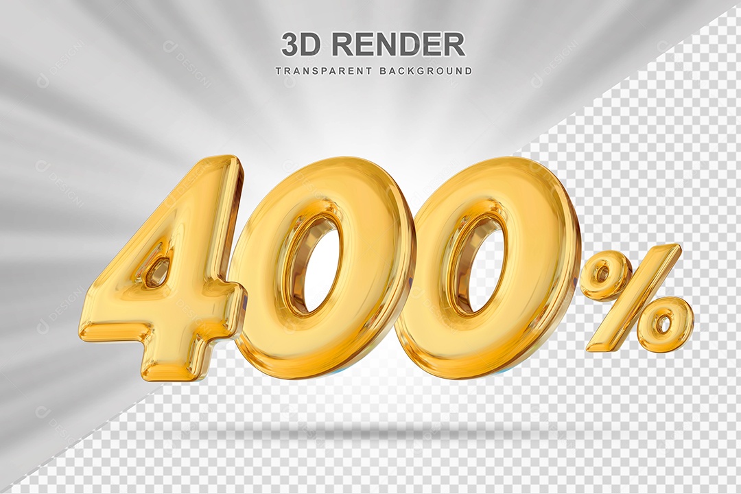 Número de Desconto 400% Elemento 3D Dourado para Composição PSD