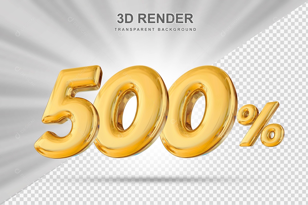 Número de Desconto 500% Elemento 3D Dourado para Composição PSD