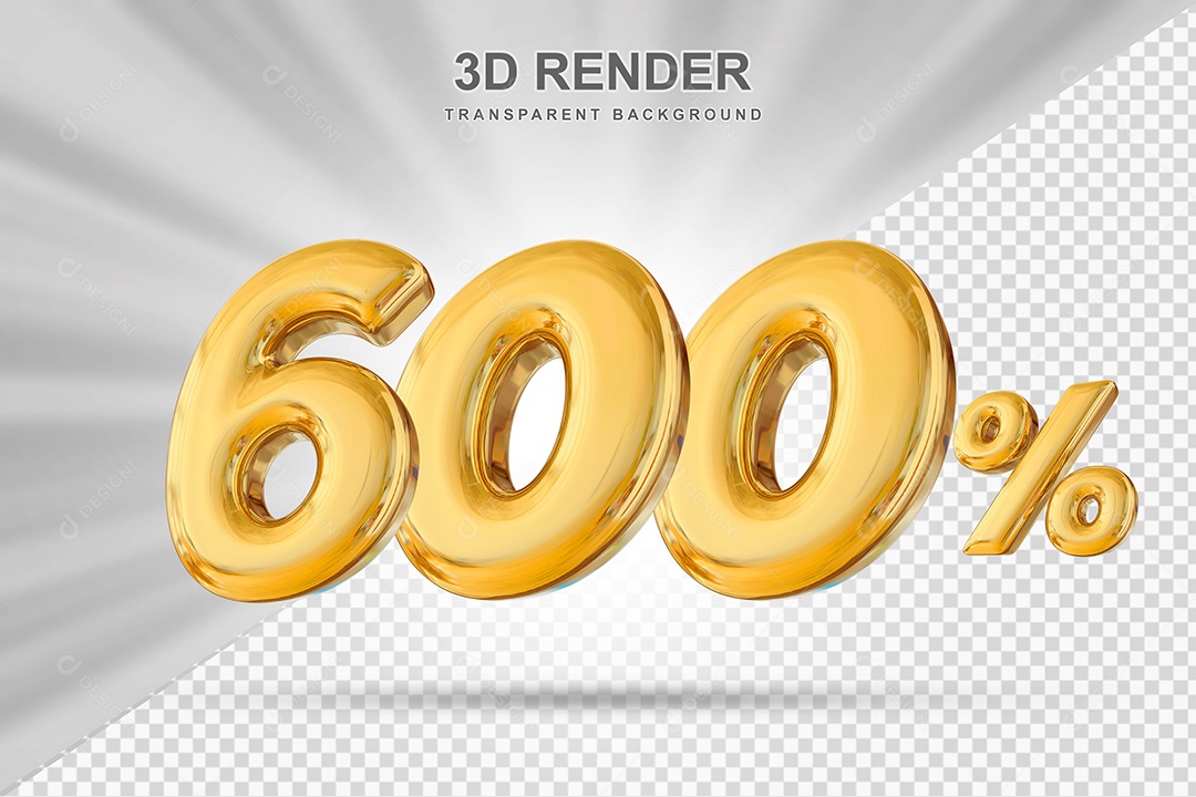Número de Desconto 600% Elemento 3D Dourado para Composição PSD