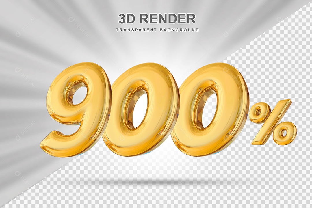 Número de Desconto 900% Elemento 3D Dourado para Composição PSD