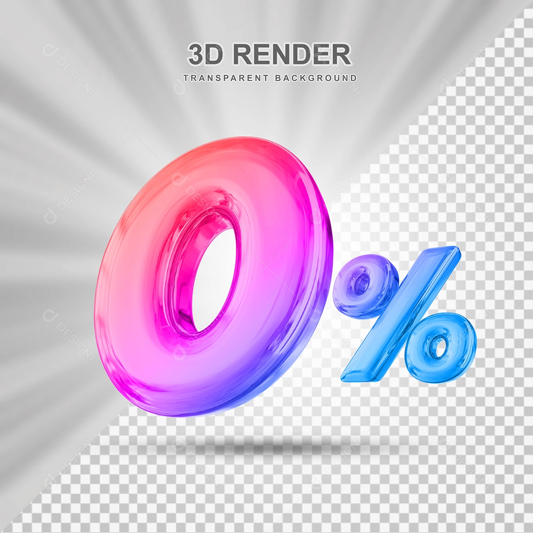 Número de Desconto 0% Elemento 3D Colorido para Composição PSD