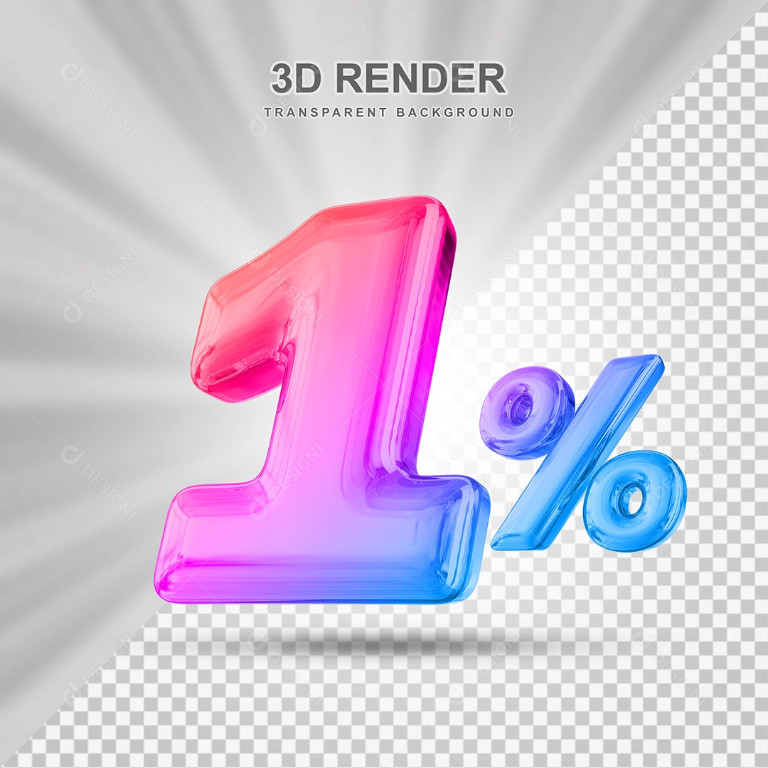 Número de Desconto 1% Elemento 3D Colorido para Composição PSD