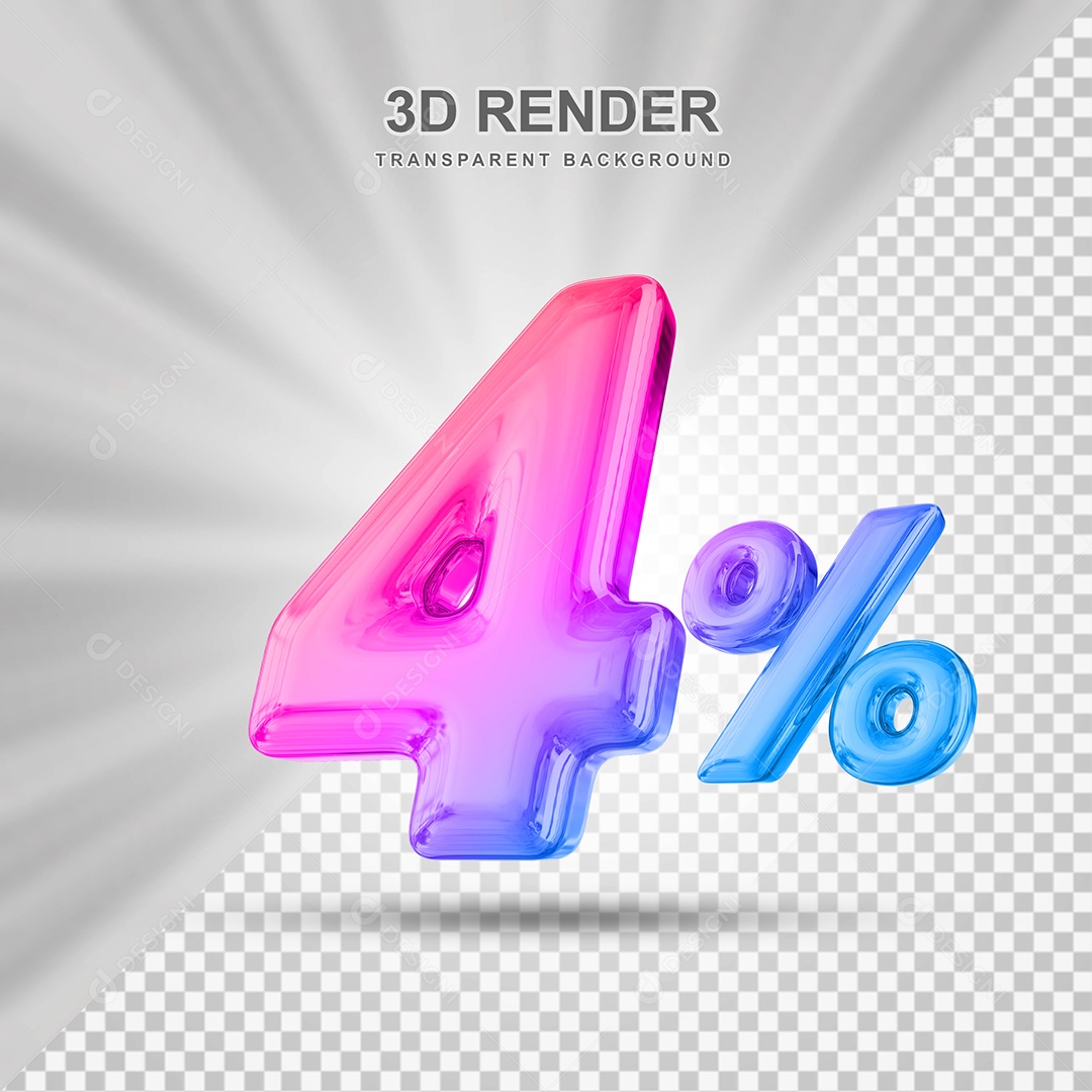Número de Desconto 4% Elemento 3D Colorido para Composição PSD