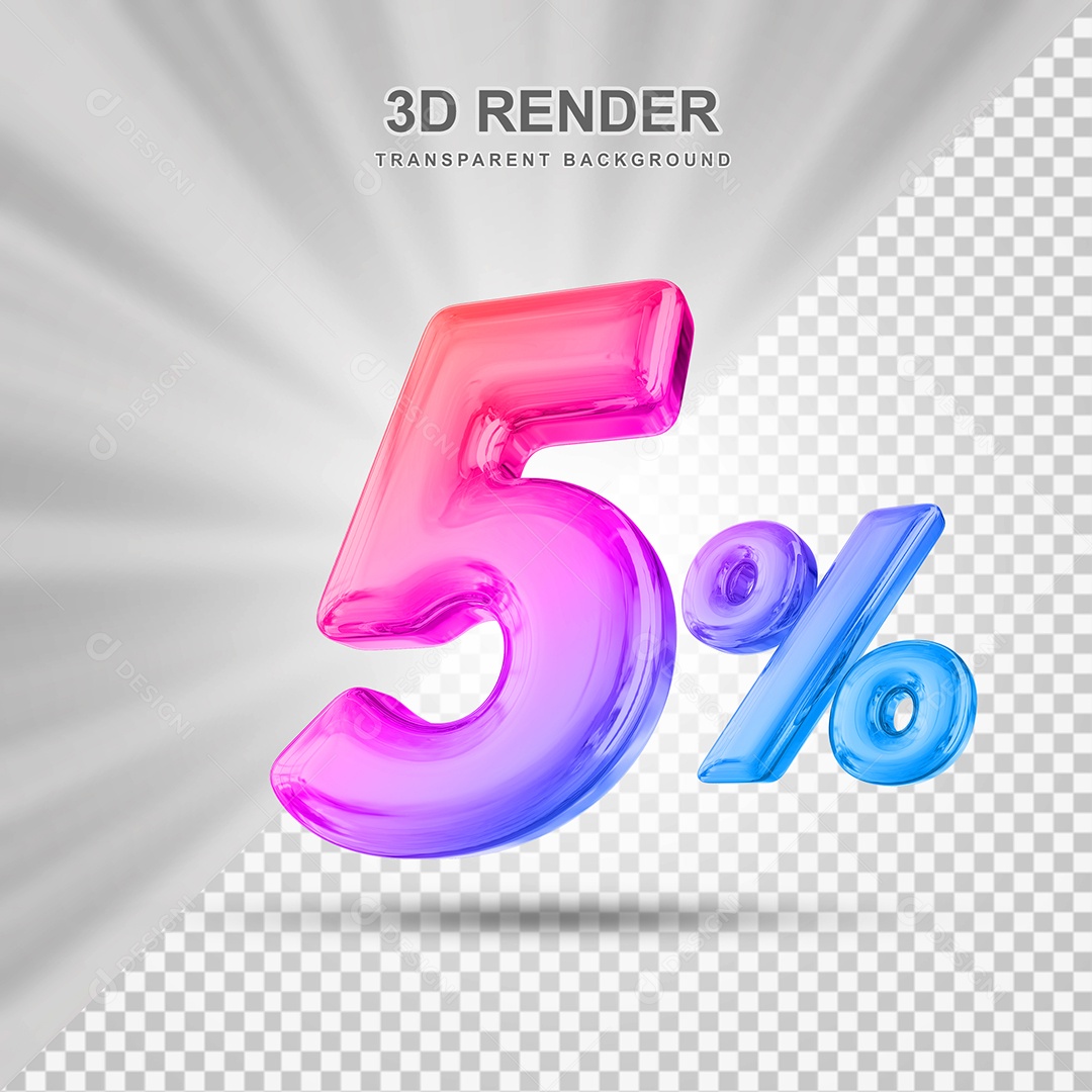 Número de Desconto 5% Elemento 3D Colorido para Composição PSD