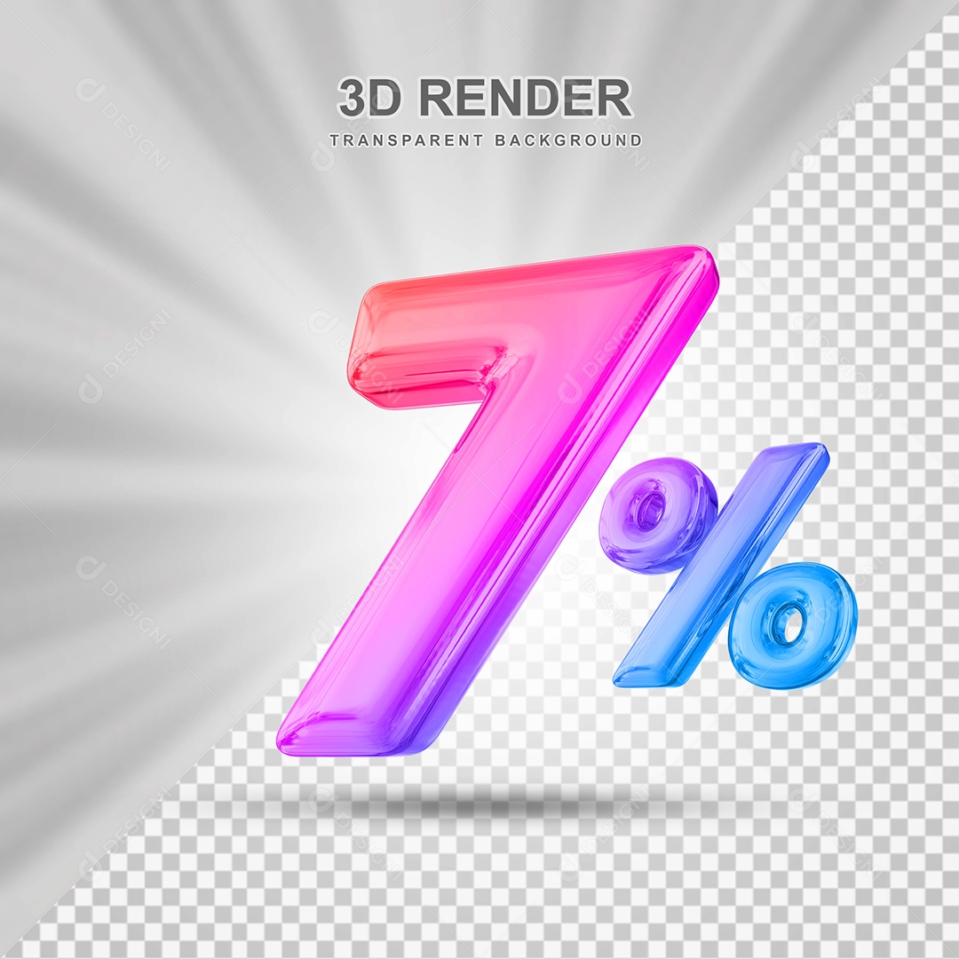 Número de Desconto 7% Elemento 3D Colorido para Composição PSD