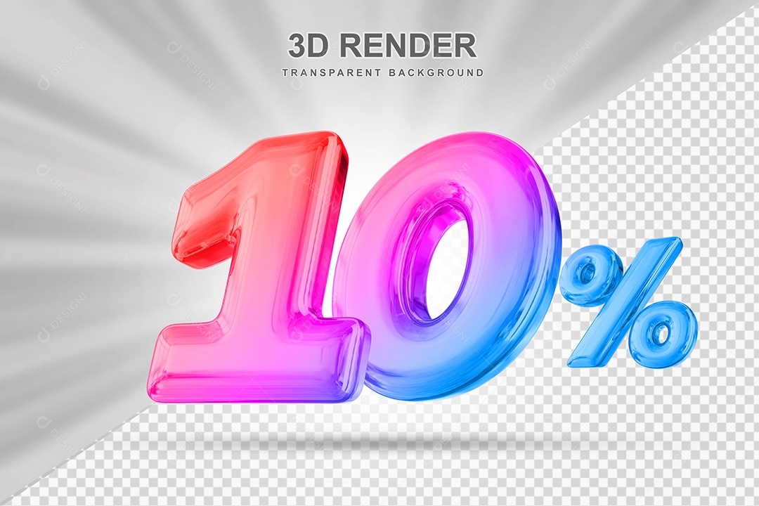 Número de Desconto 10% Elemento 3D Colorido para Composição PSD