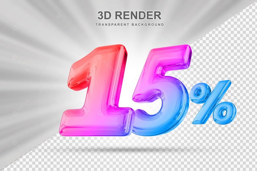 Número de Desconto 15% Elemento 3D Colorido para Composição PSD